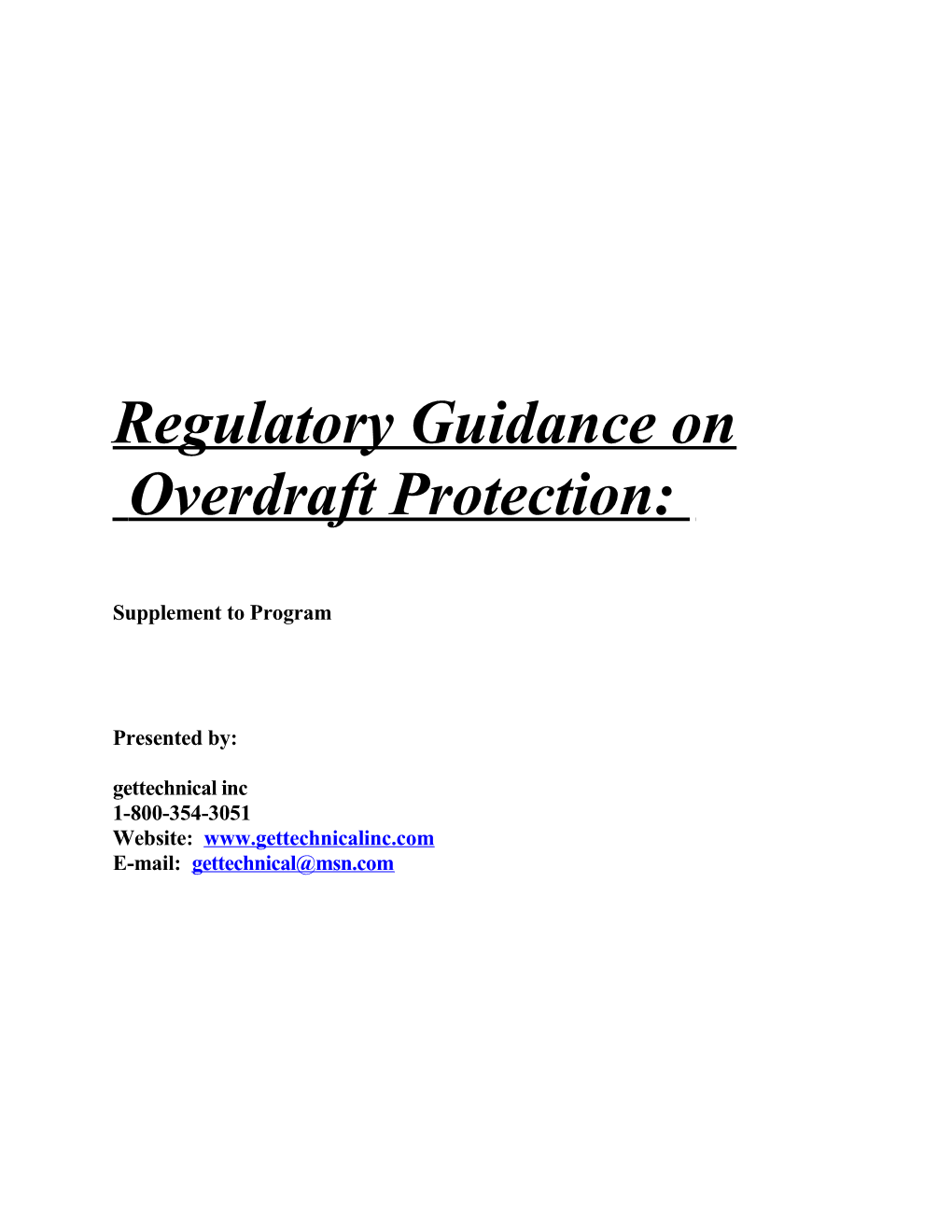 Regulatory Guidance On