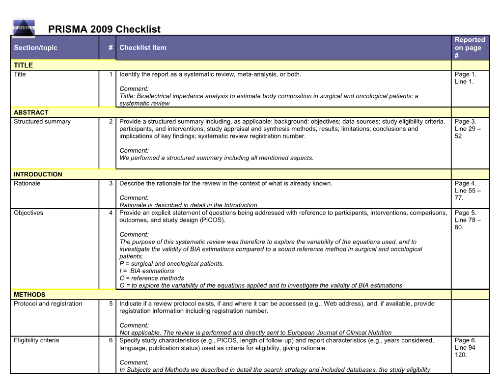 PRISMA 2009 Checklist