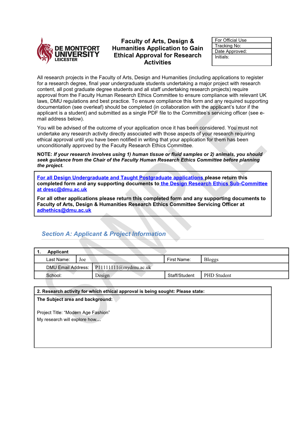 ADH Sample Application Form