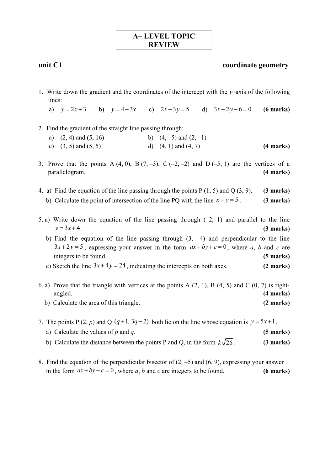 A- Level Topic Review