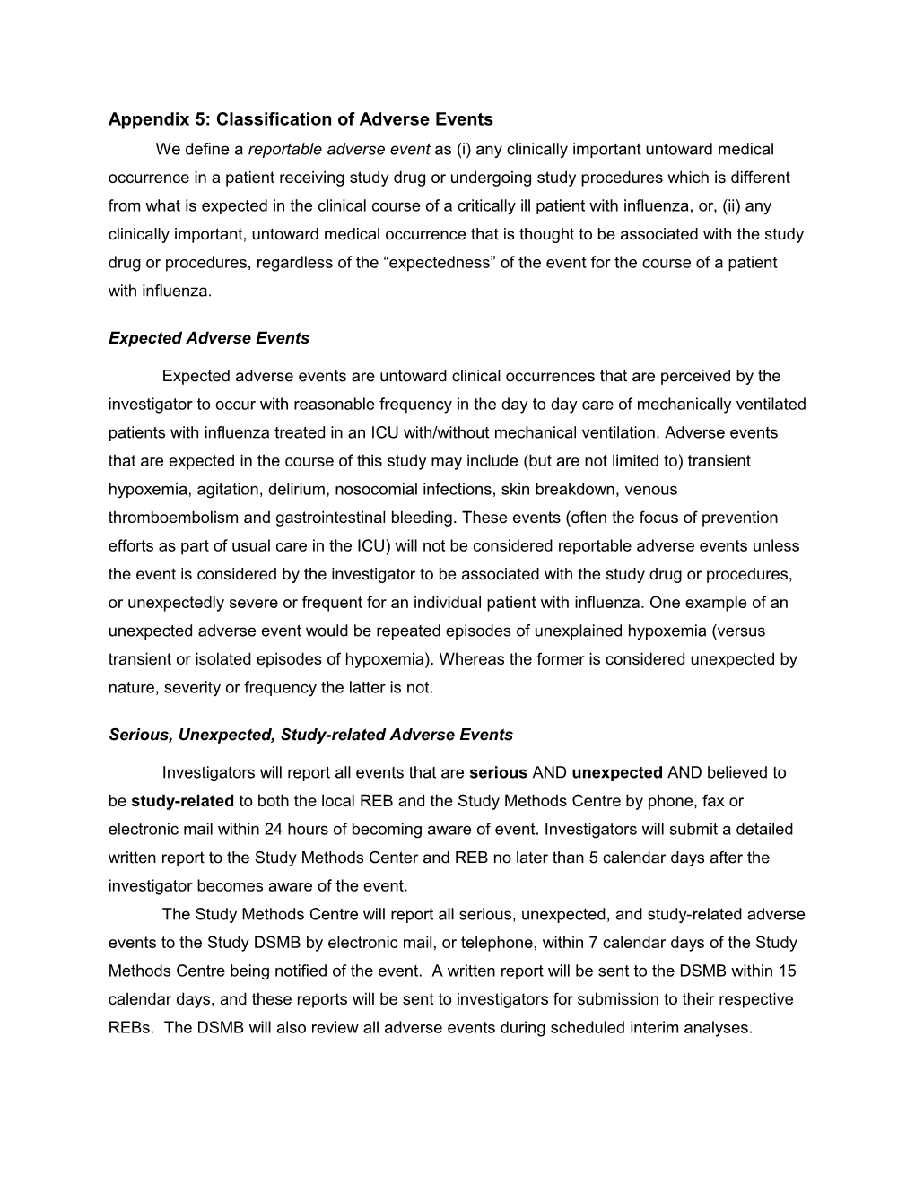 Appendix X: Classification of Adverse Events