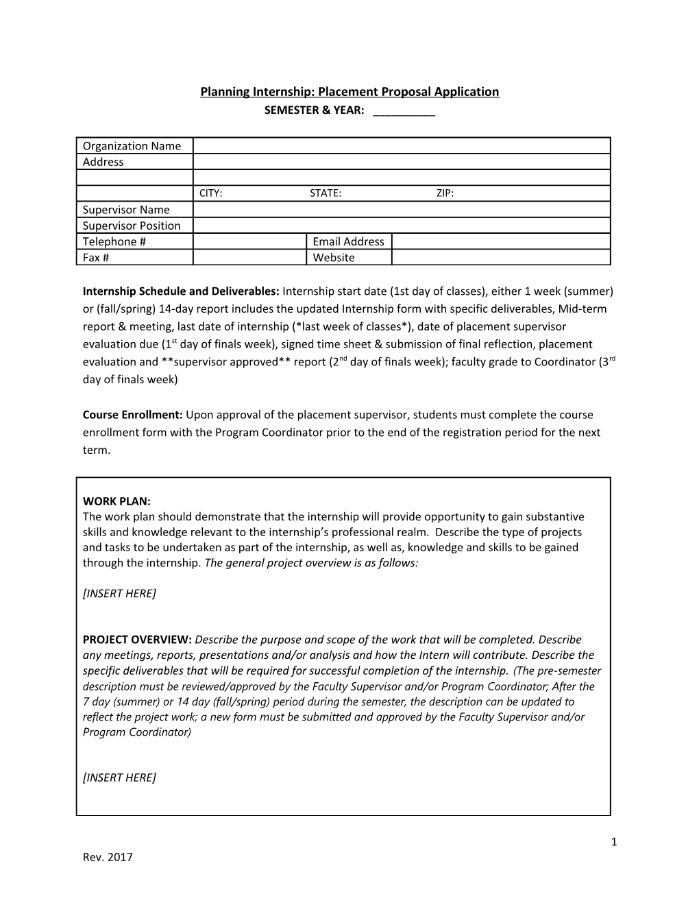 Planning Internship: Placement Proposal Application