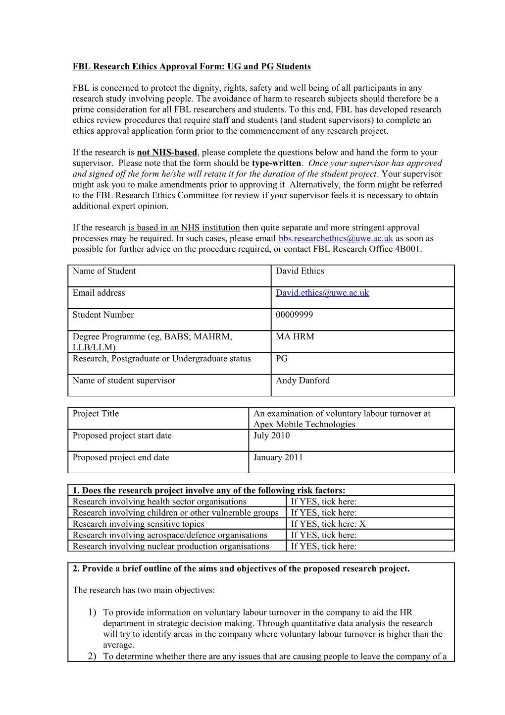 Draft BBS UG and PG Research Ethics Approval Form