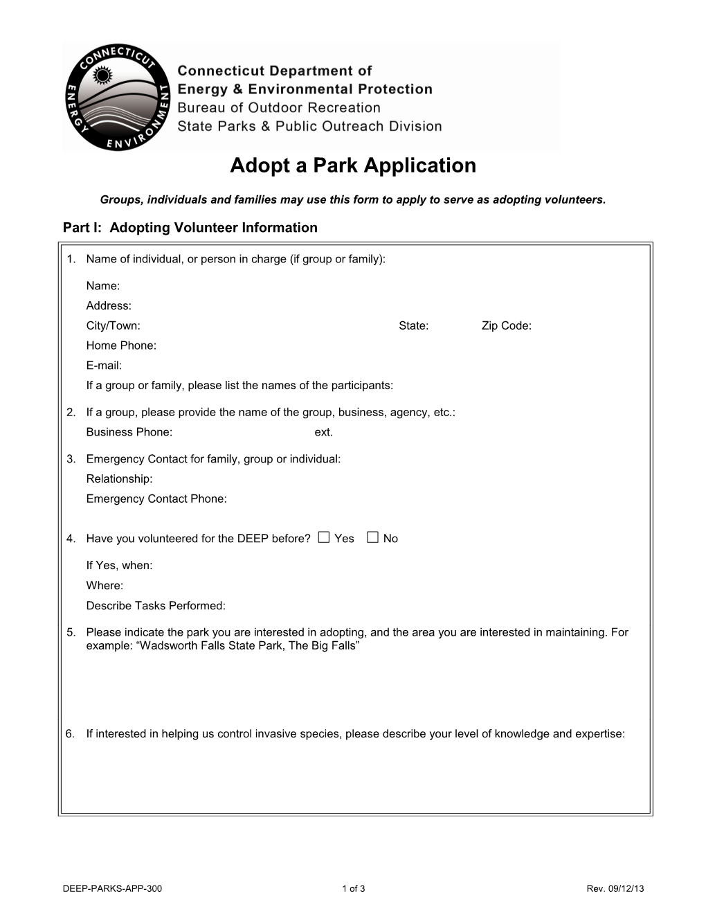 Adopt a Park Application