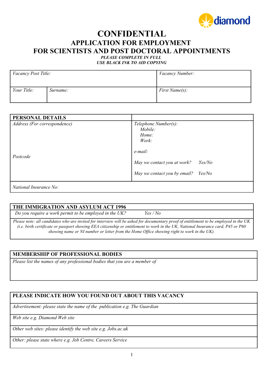 Scientist And PDRA Application Form