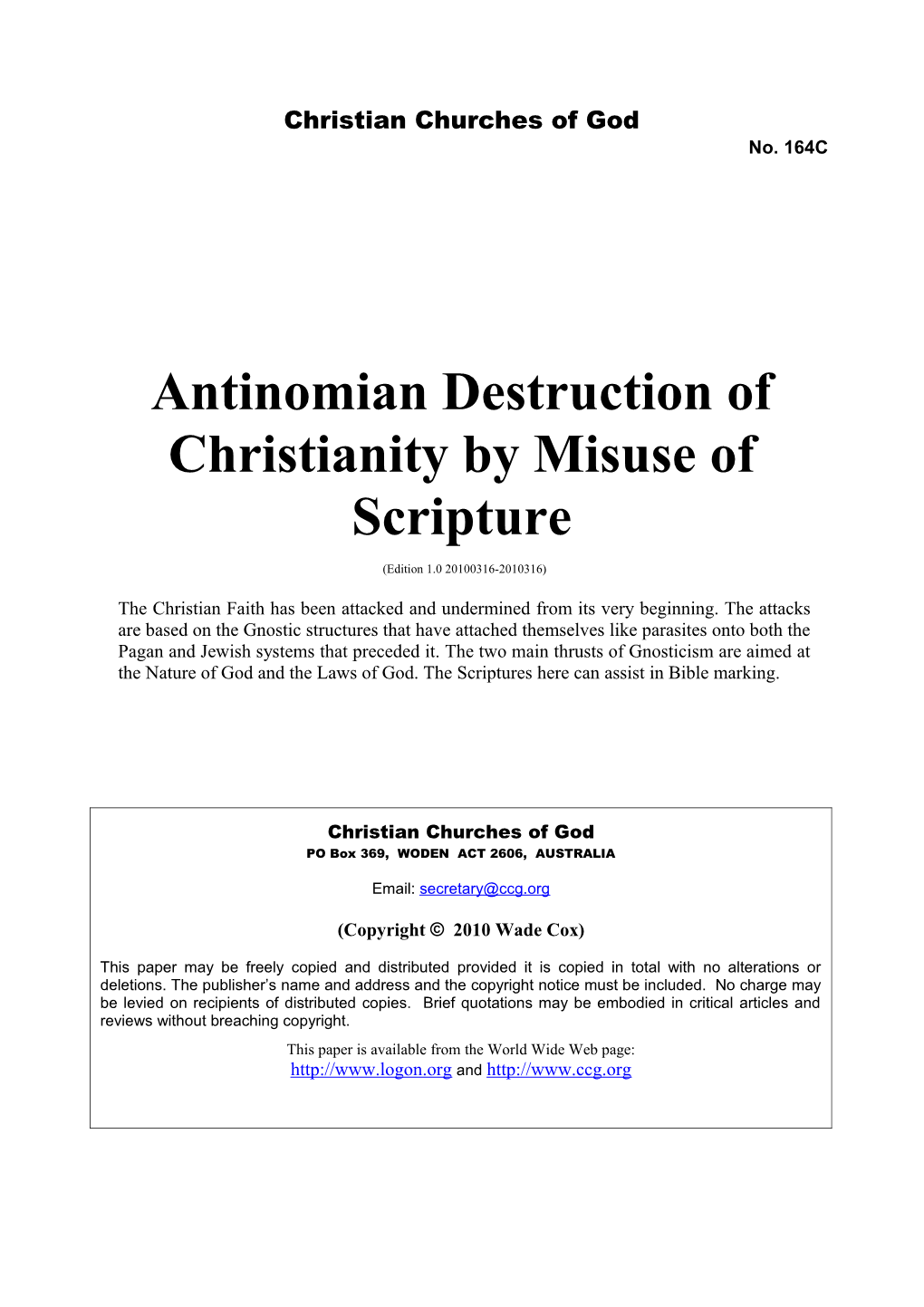 Antinomian Destruction of Christianity by Misuse of Scripture (No. 164C)