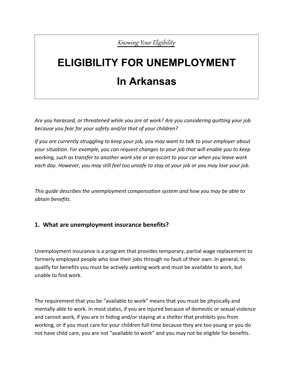 Eligibility for Unemployment