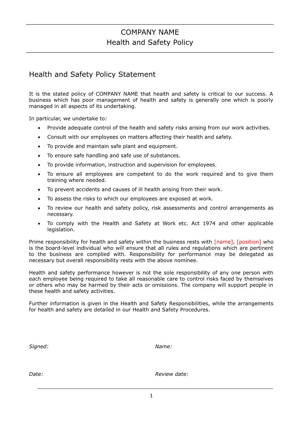 Health and Safety Policy Statement s4