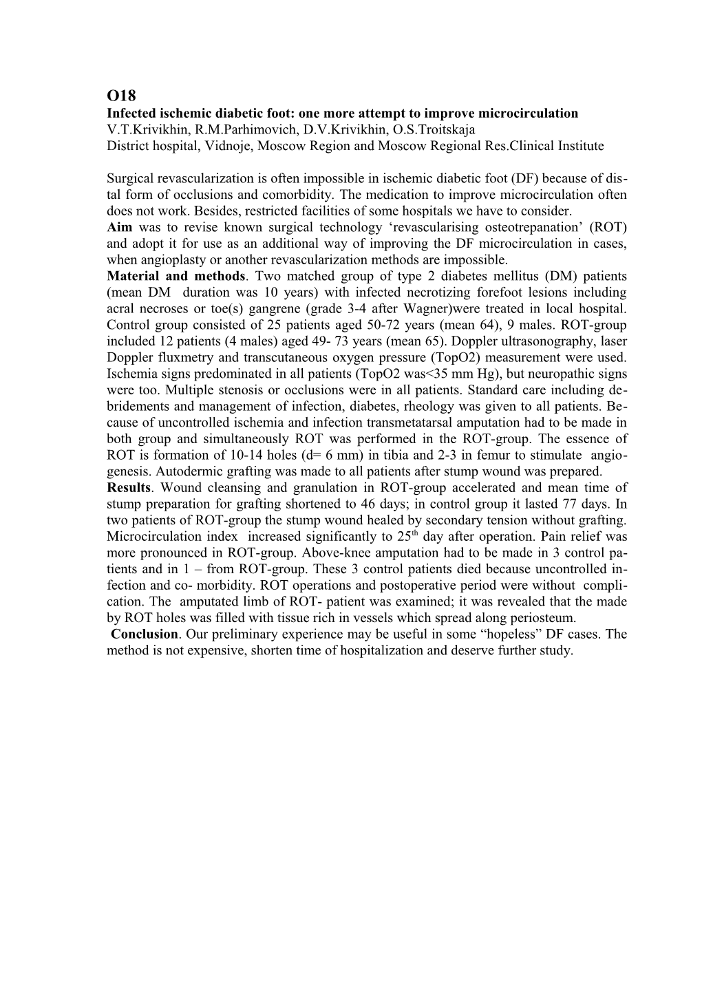 Infected Diabetic Foot: One More Attempt to Improve Microcirculation by Surgery