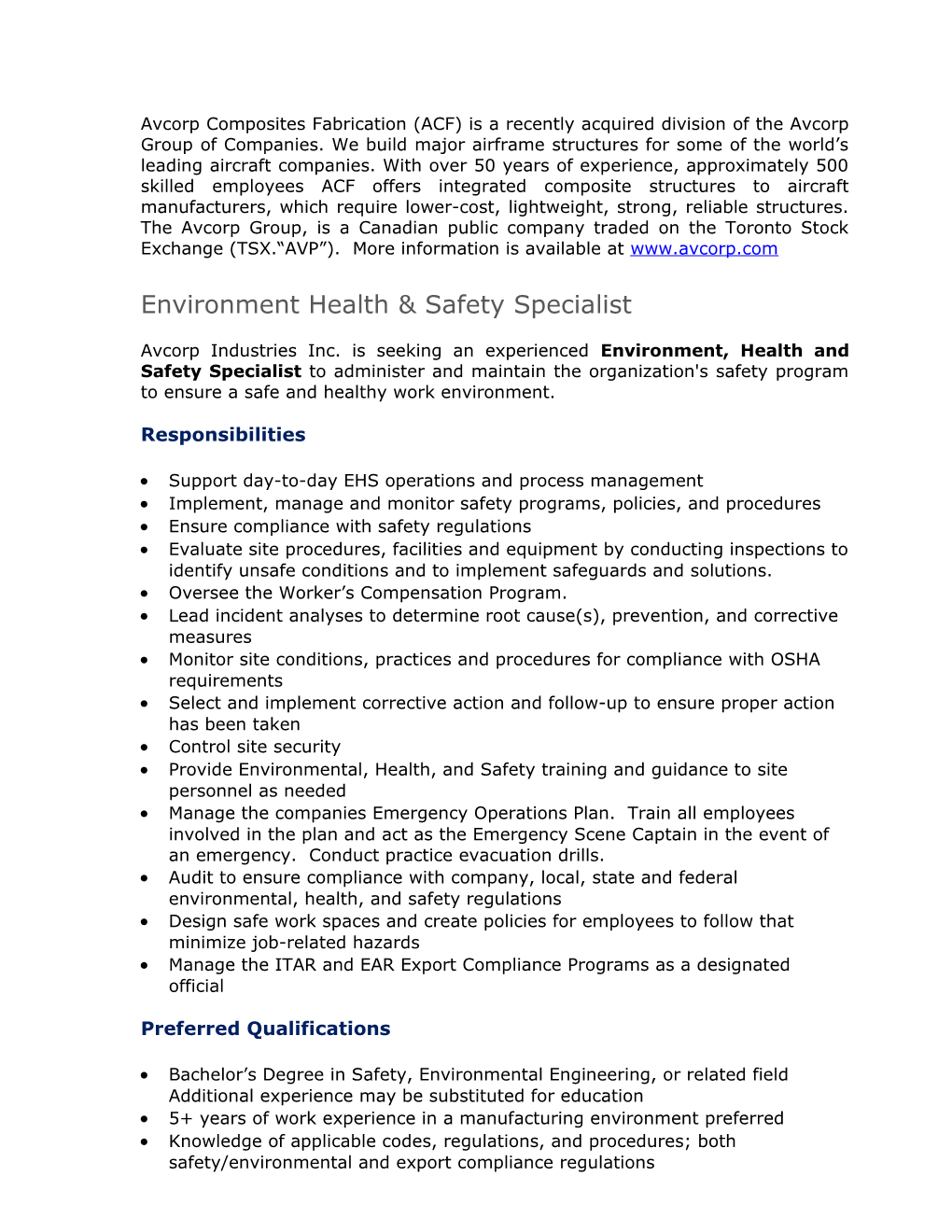 Environment Health & Safety Specialist