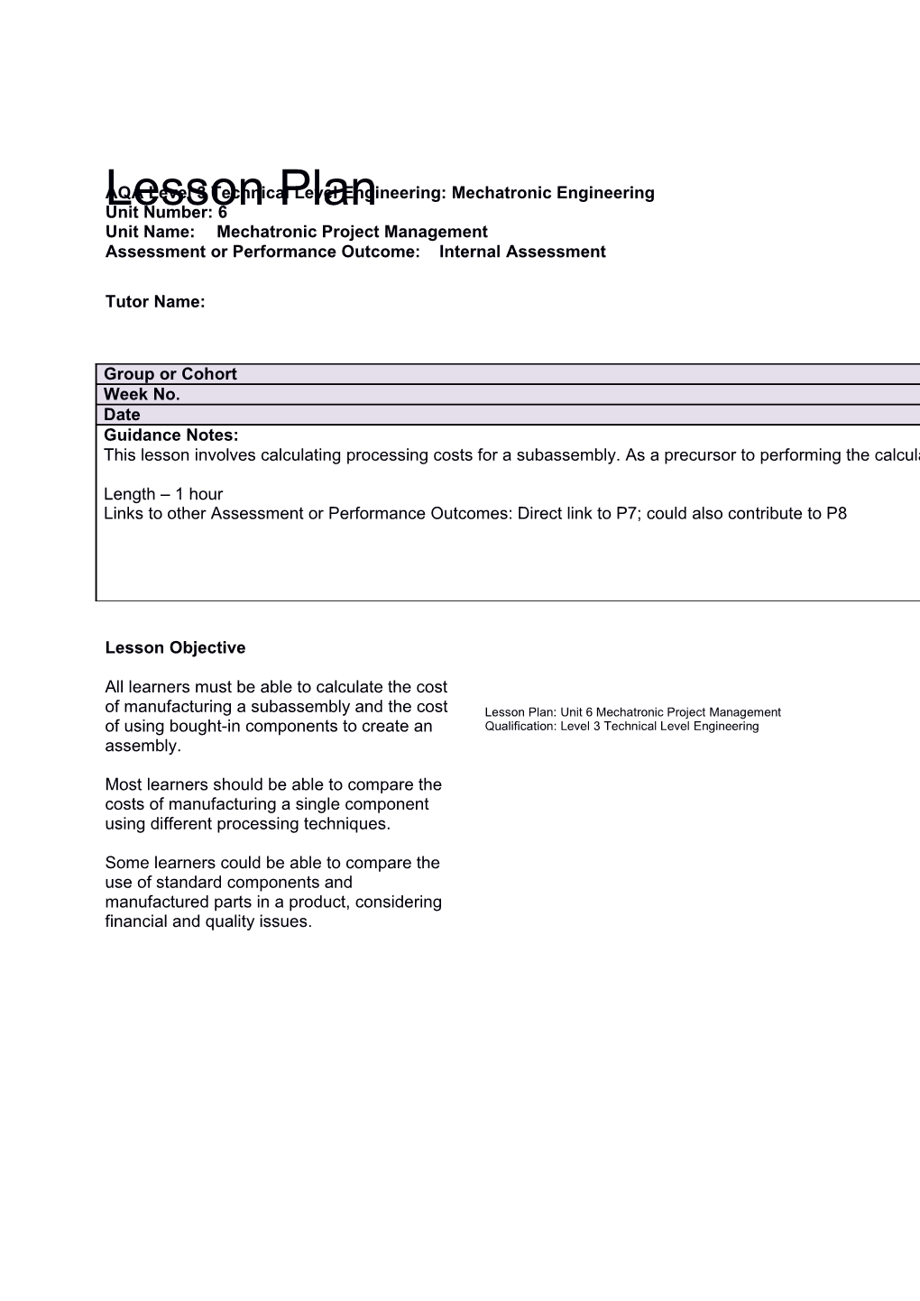 AQA Level 3 Technical Level Engineering: Mechatronic Engineering