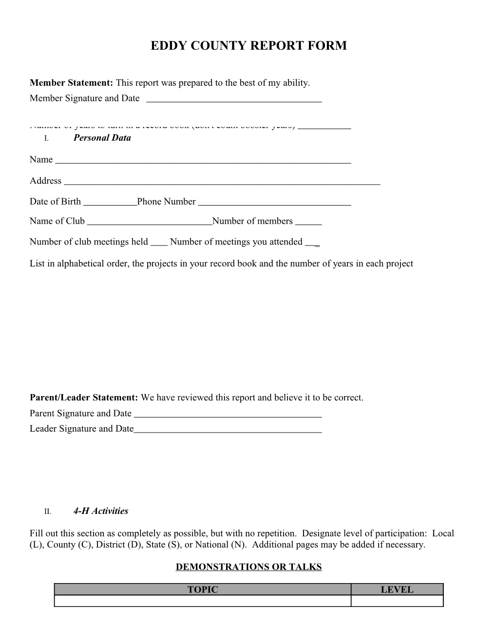 Eddy County Report Form