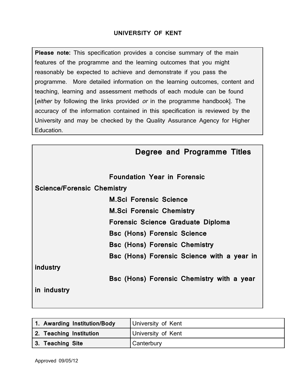 Forensic Chemistry Specification