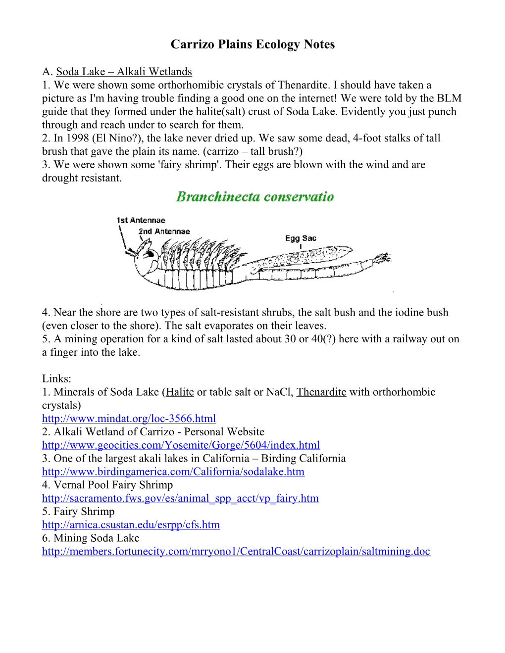 Carrizo Plains Ecology Notes