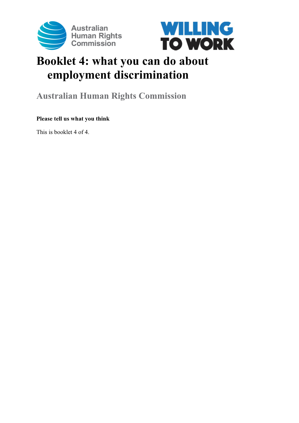 Booklet 4:What You Can Do About Employment Discrimination