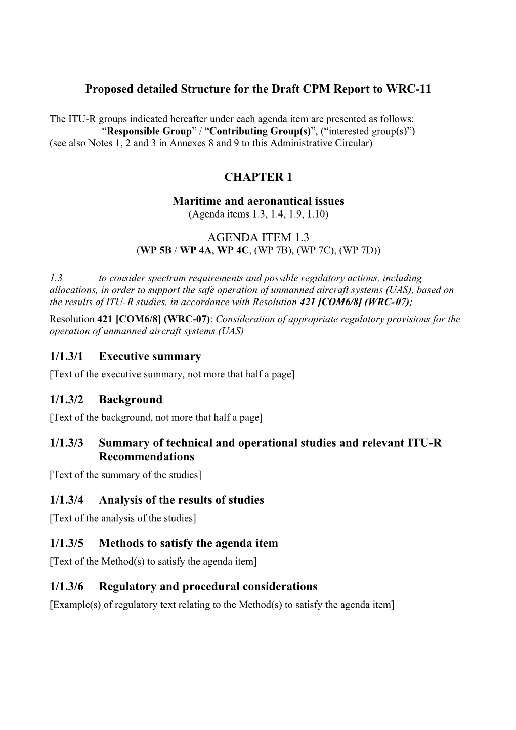 Table of Contents of the Cpm-11 Report, Cpm-11 Chapter Rapporteurs and Outline of the Draft