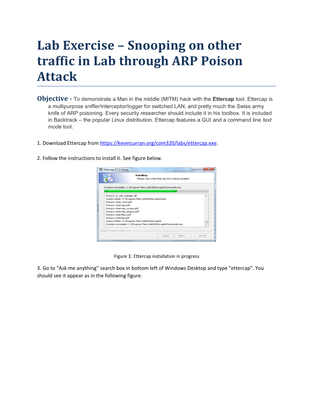 Lab Exercise Snooping on Other Traffic in Lab Through ARP Poison Attack