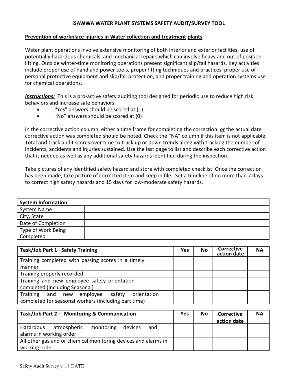 Microsoft Word - Water Plant Systems Safety Audit.Doc