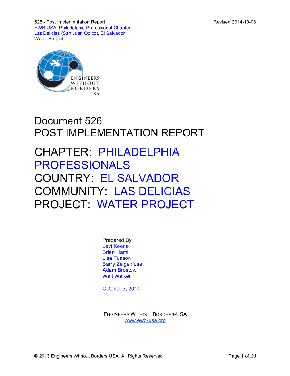 526 - Post Implementation Report Revised 2014-10-03