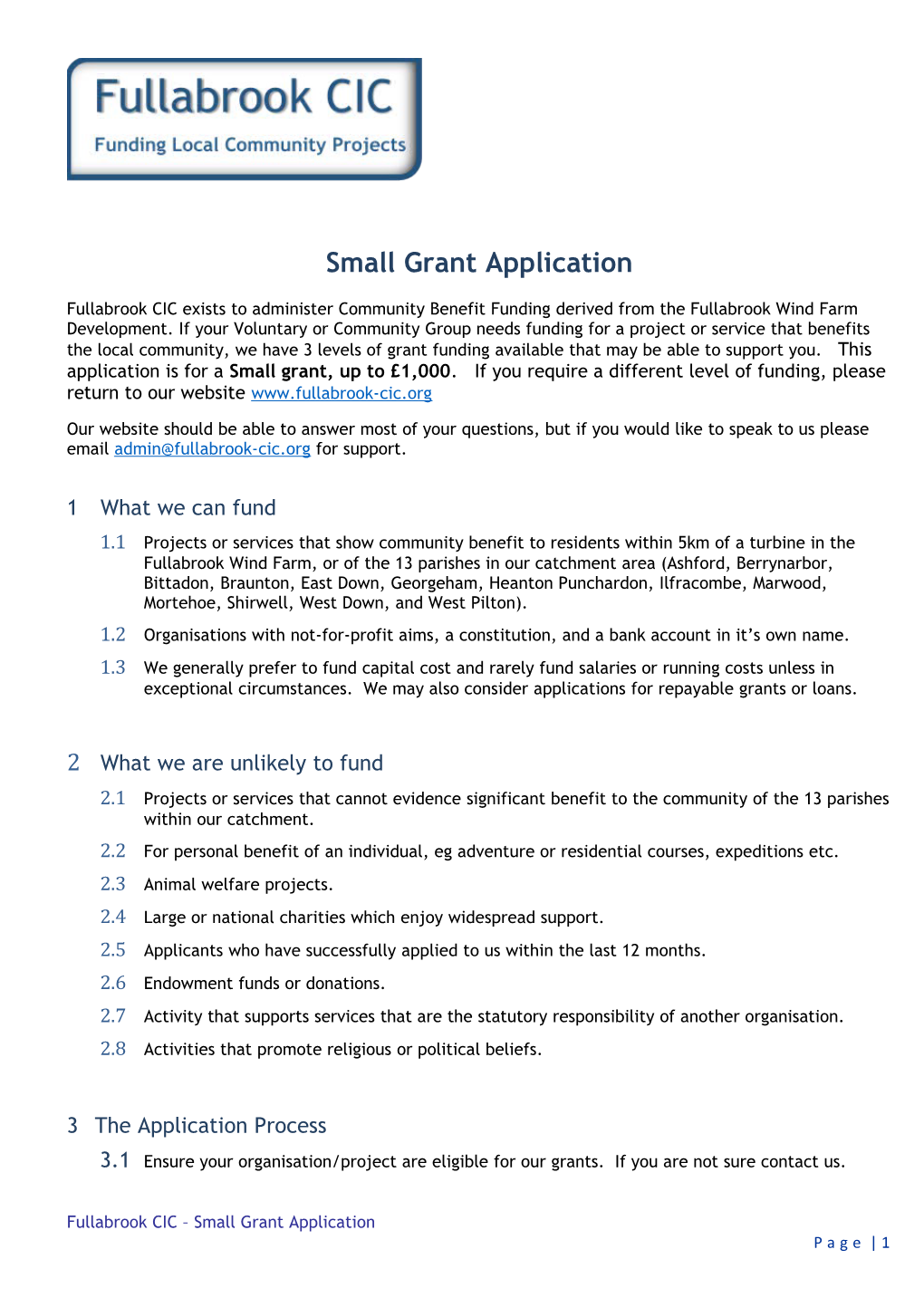 Small Grant Application