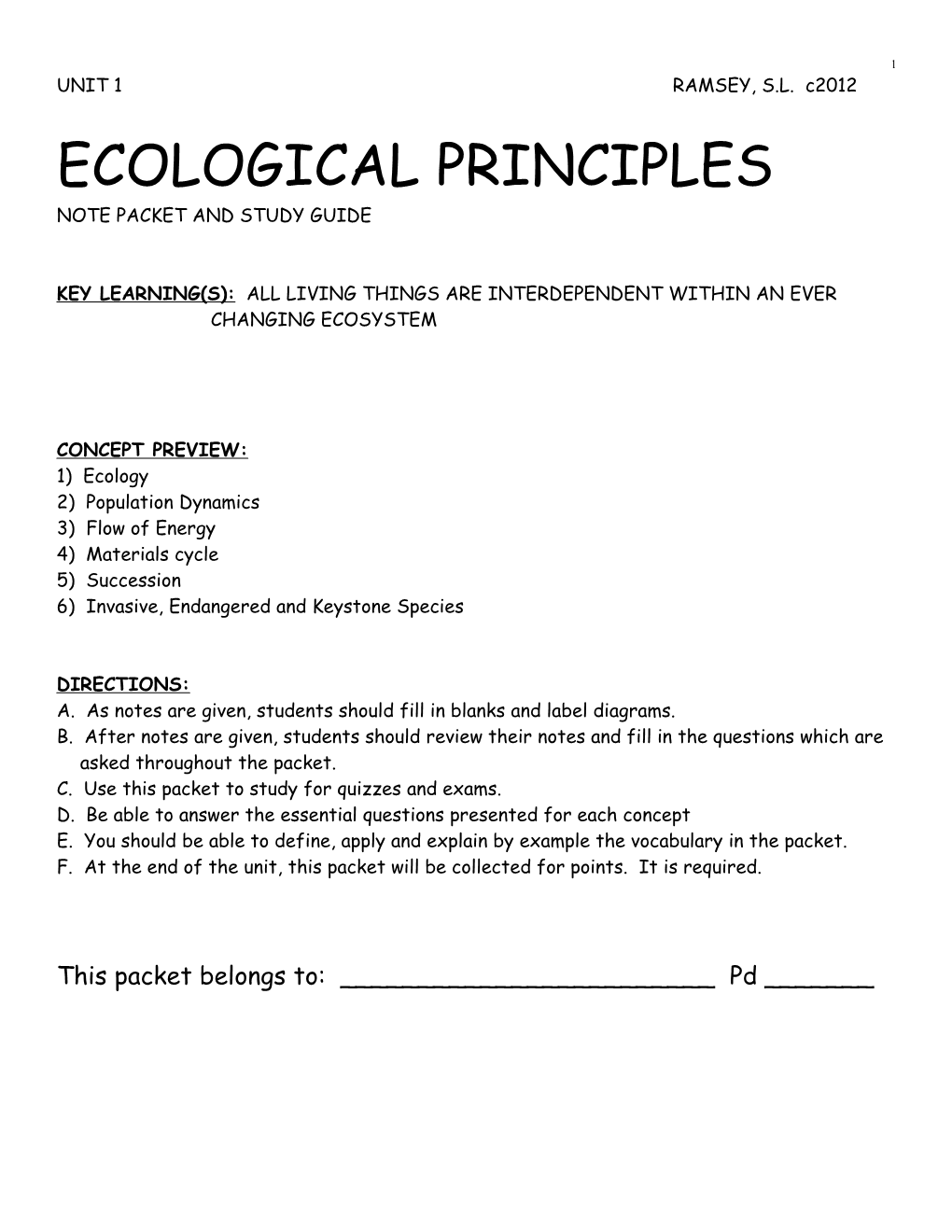 Ecological Principles Notes
