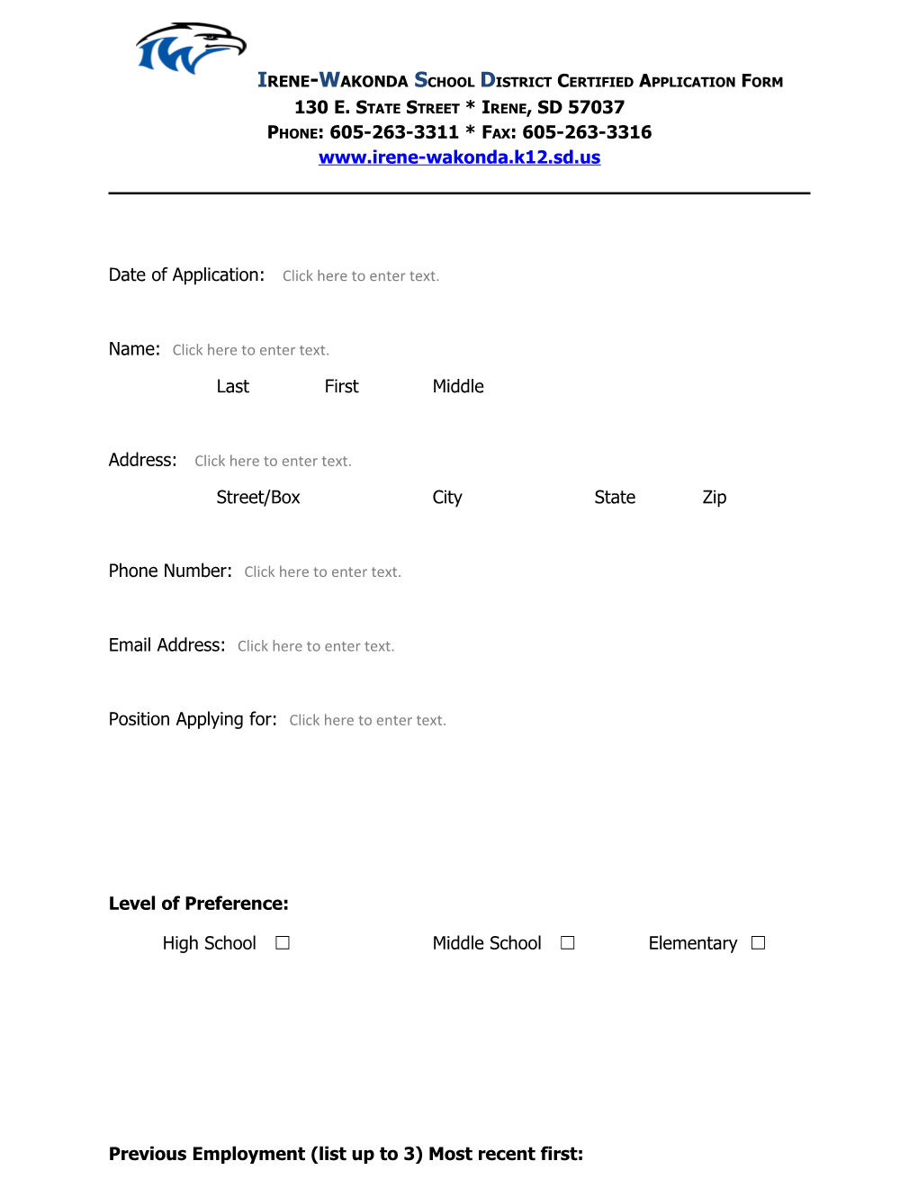 Irene-Wakonda School District Certified Application Form, Page 2 of 6