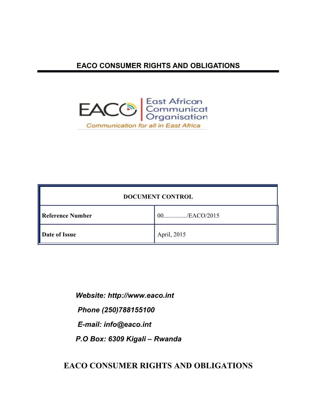Eaco Consumer Rights and Obligations