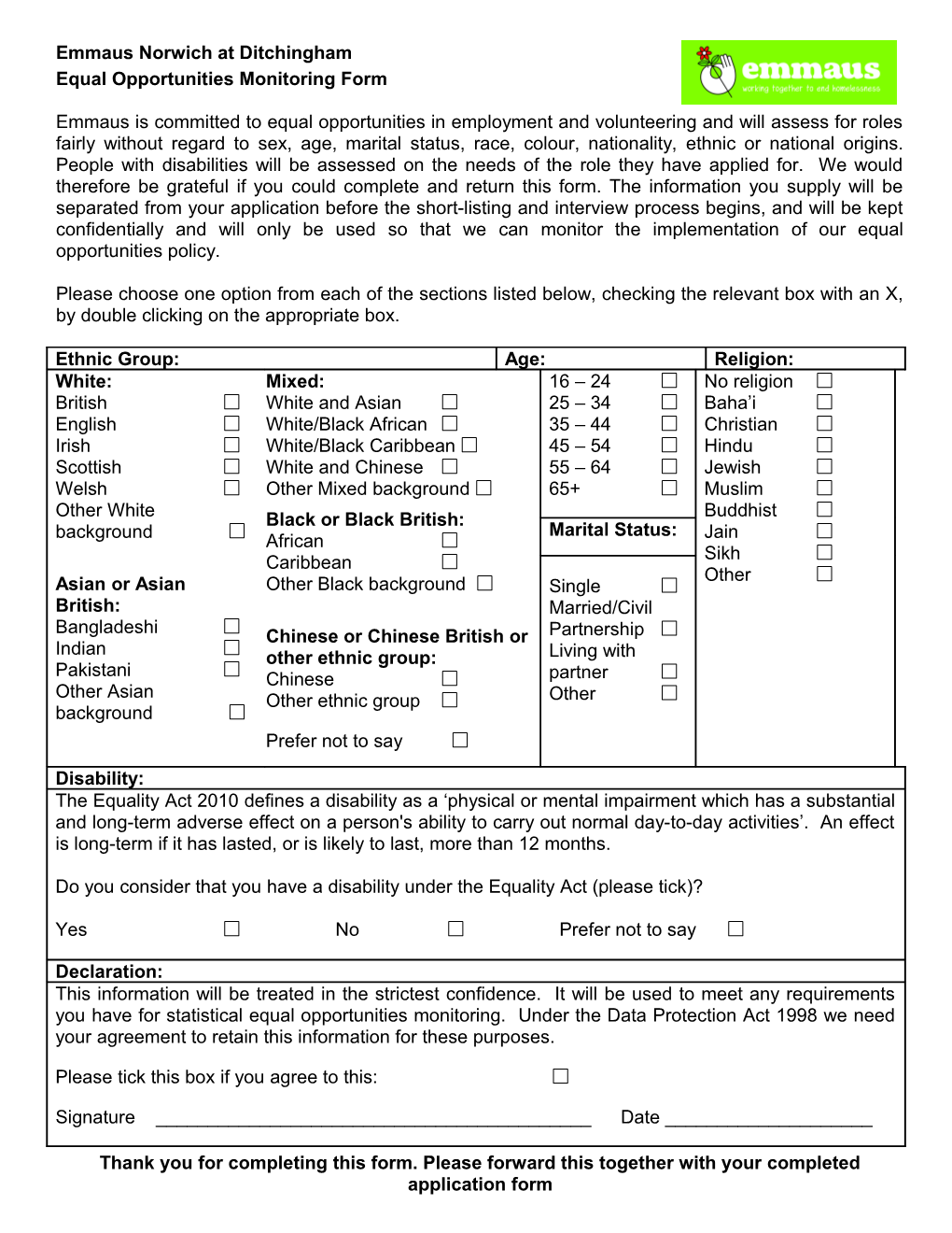 Equal Opportunities Monitoring Form s12