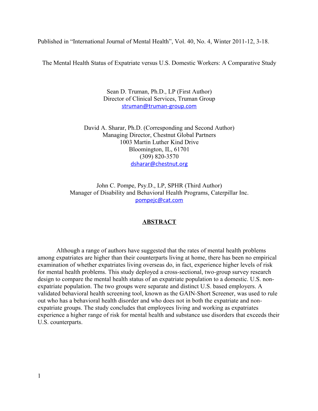 Published in International Journal of Mental Health , Vol. 40, No. 4, Winter 2011-12, 3-18