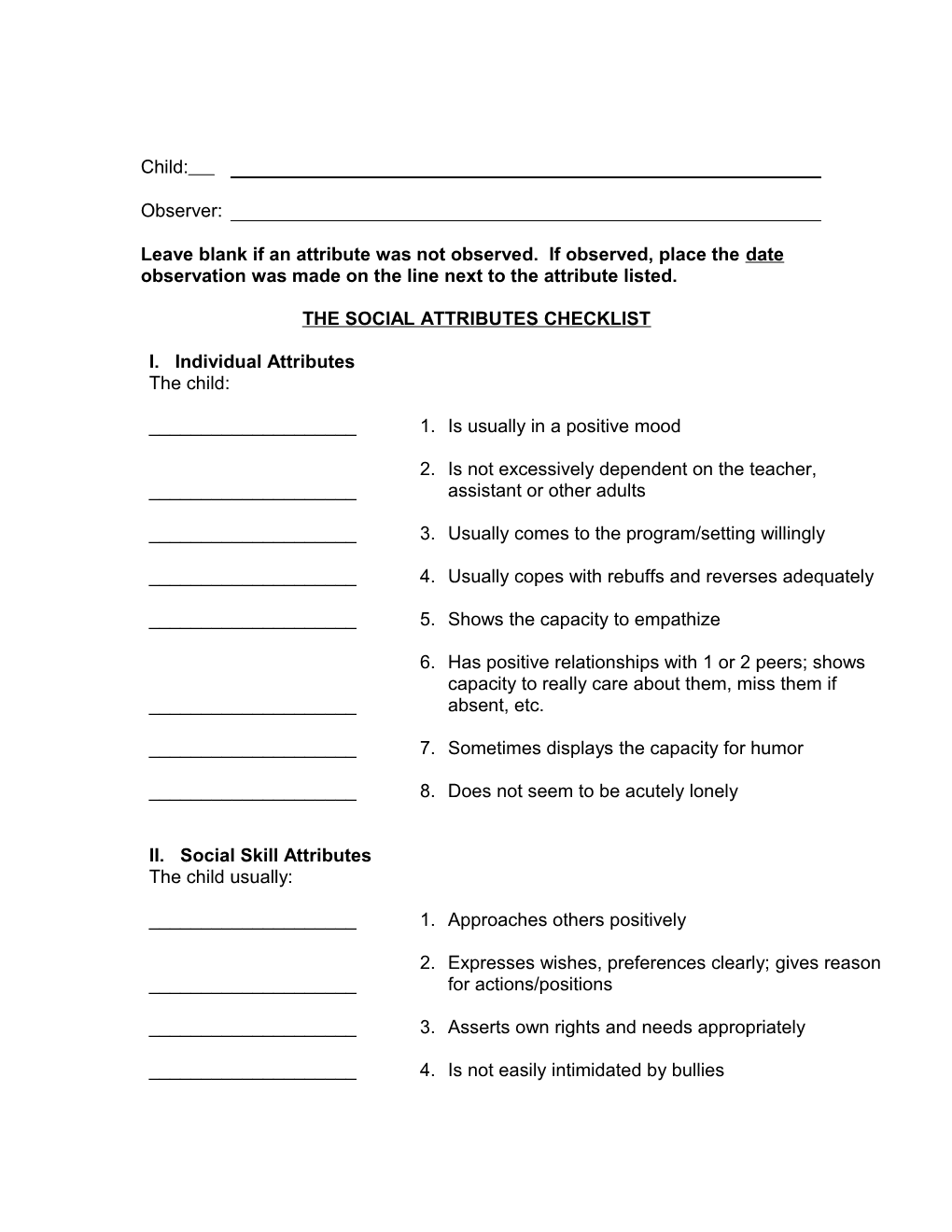 The Social Attributes Checklist