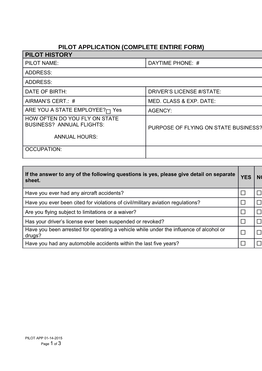 Pilot Application (Complete Entire Form)