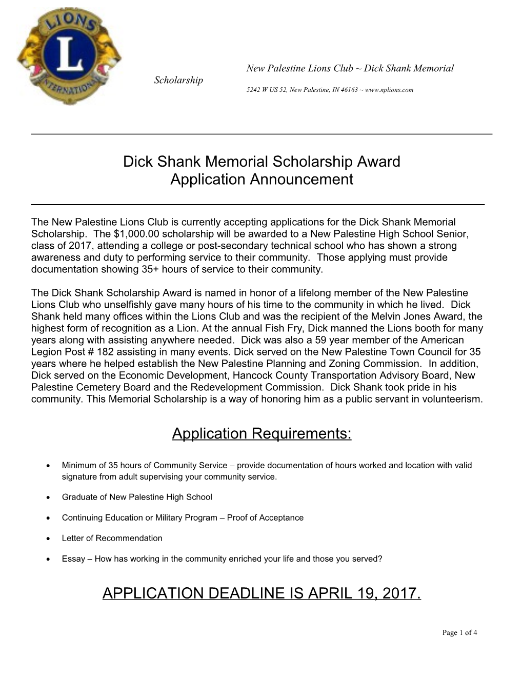 Grant Application Announcement