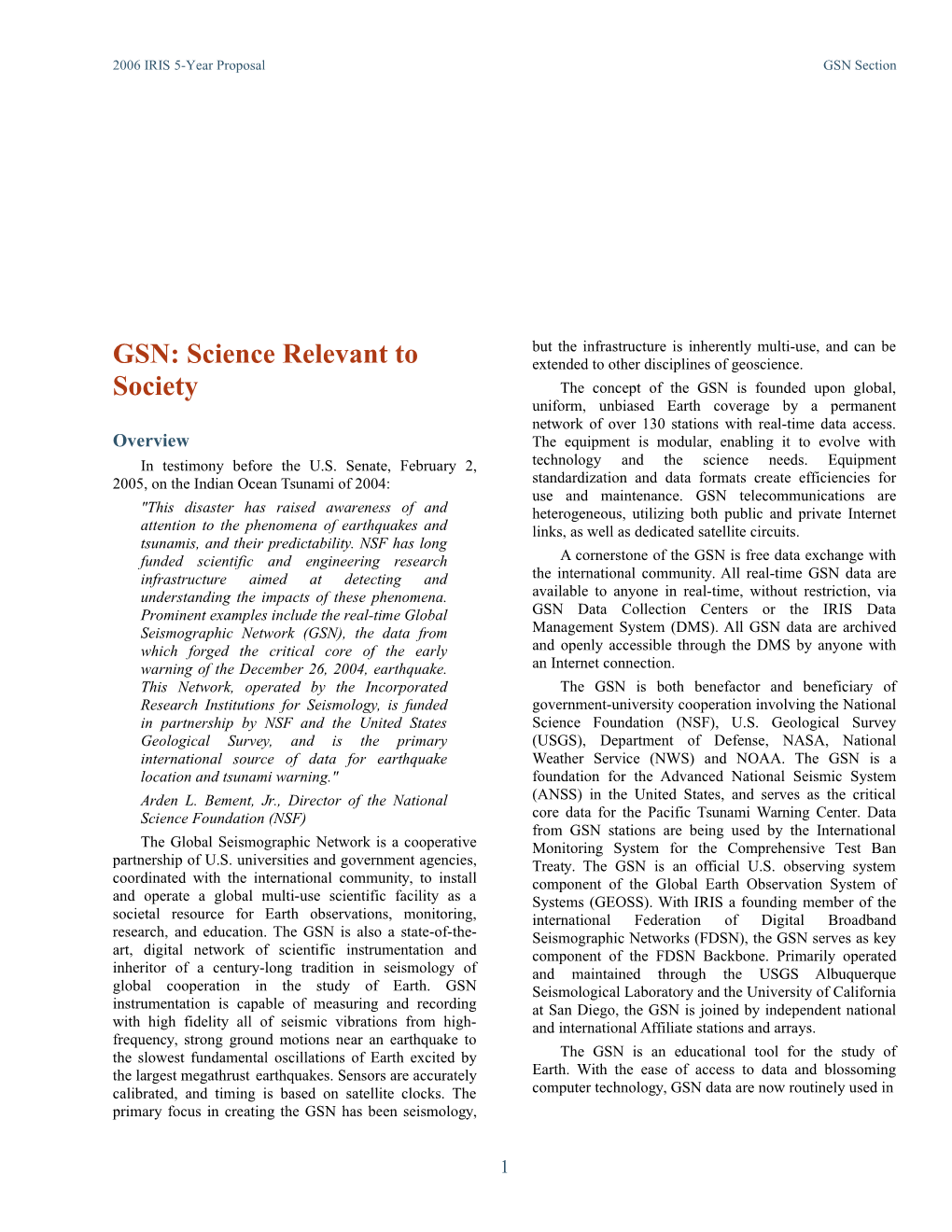 GSN: Science Relevant to Society