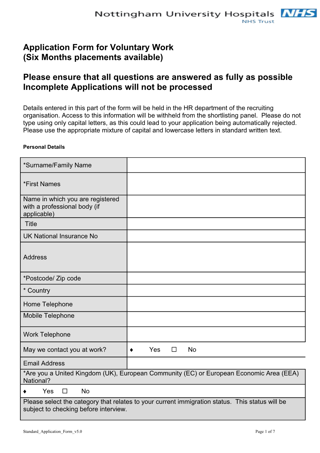 NHS Standard Application Form s2