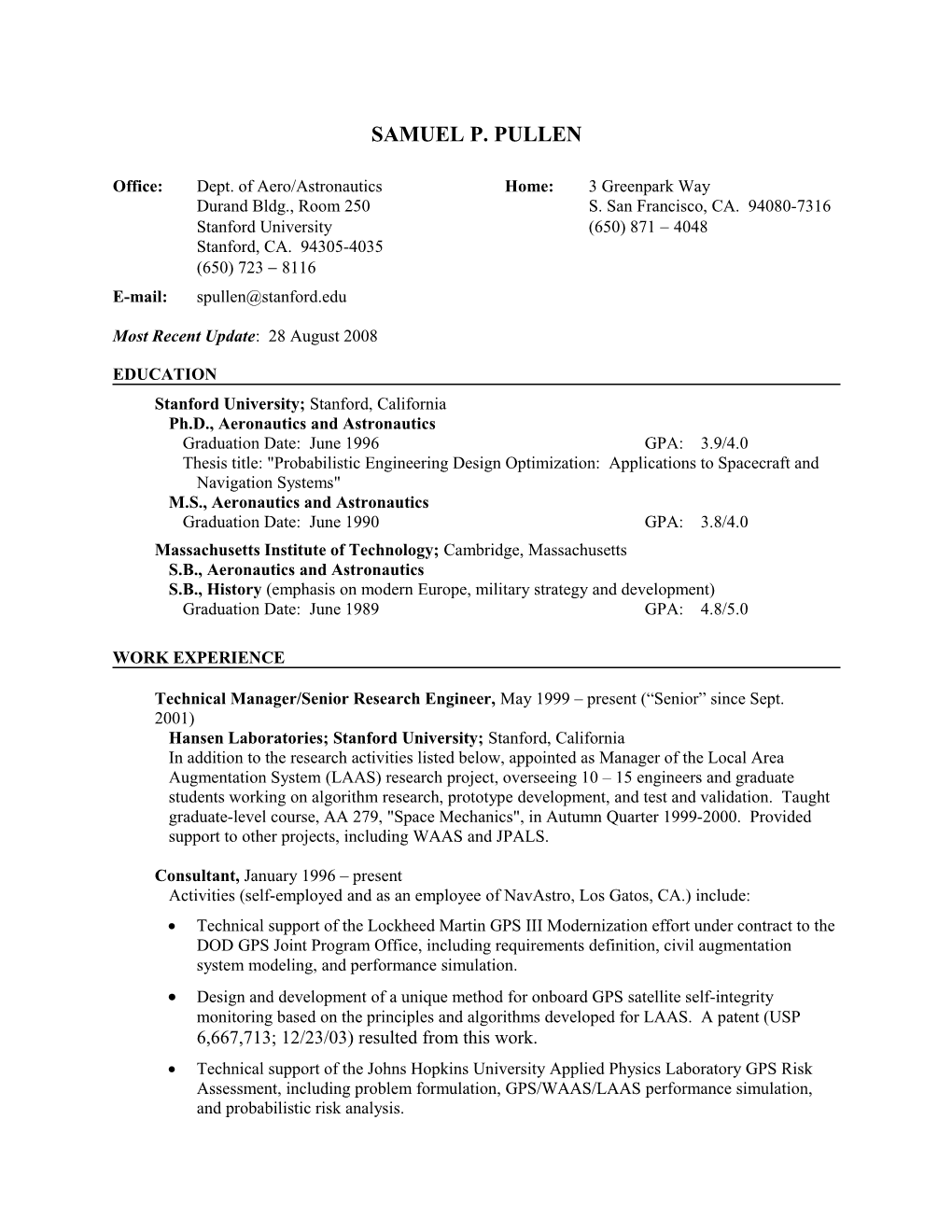 AIAA Generic Resume