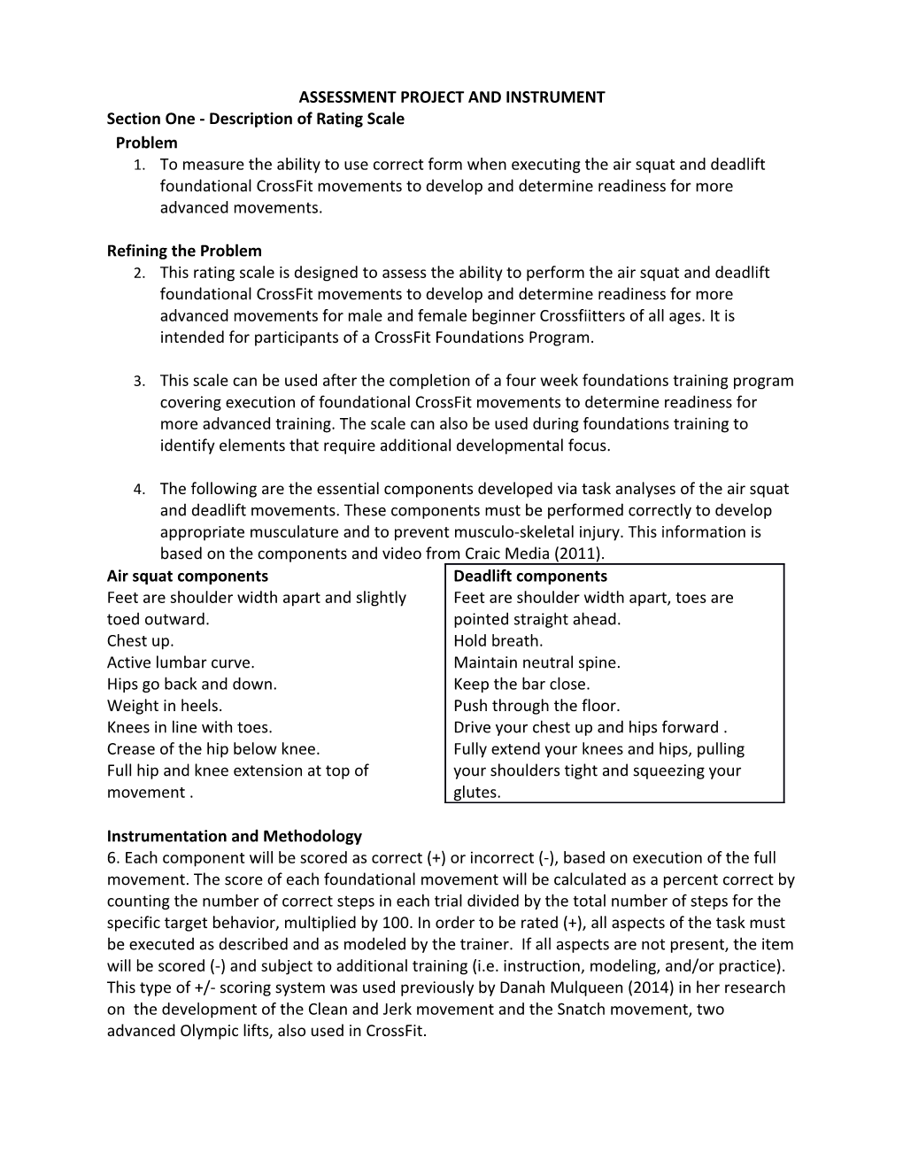 Assessment Project and Instrument