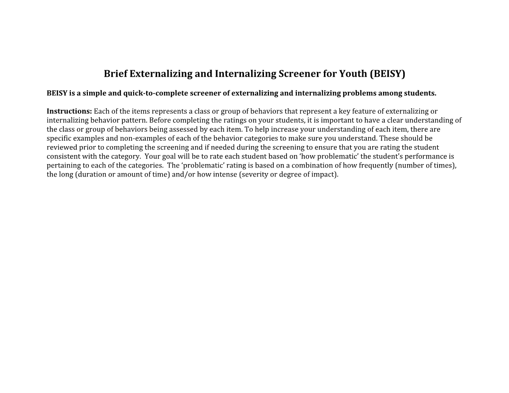 Brief Externalizing and Internalizing Screener for Youth (BEISY)