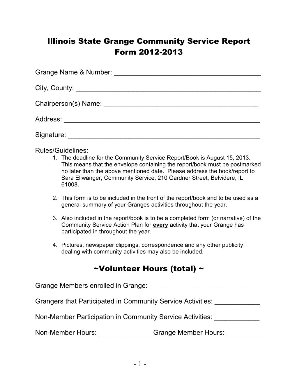 Illinois State Grange Community Service Report Form 2011-2012