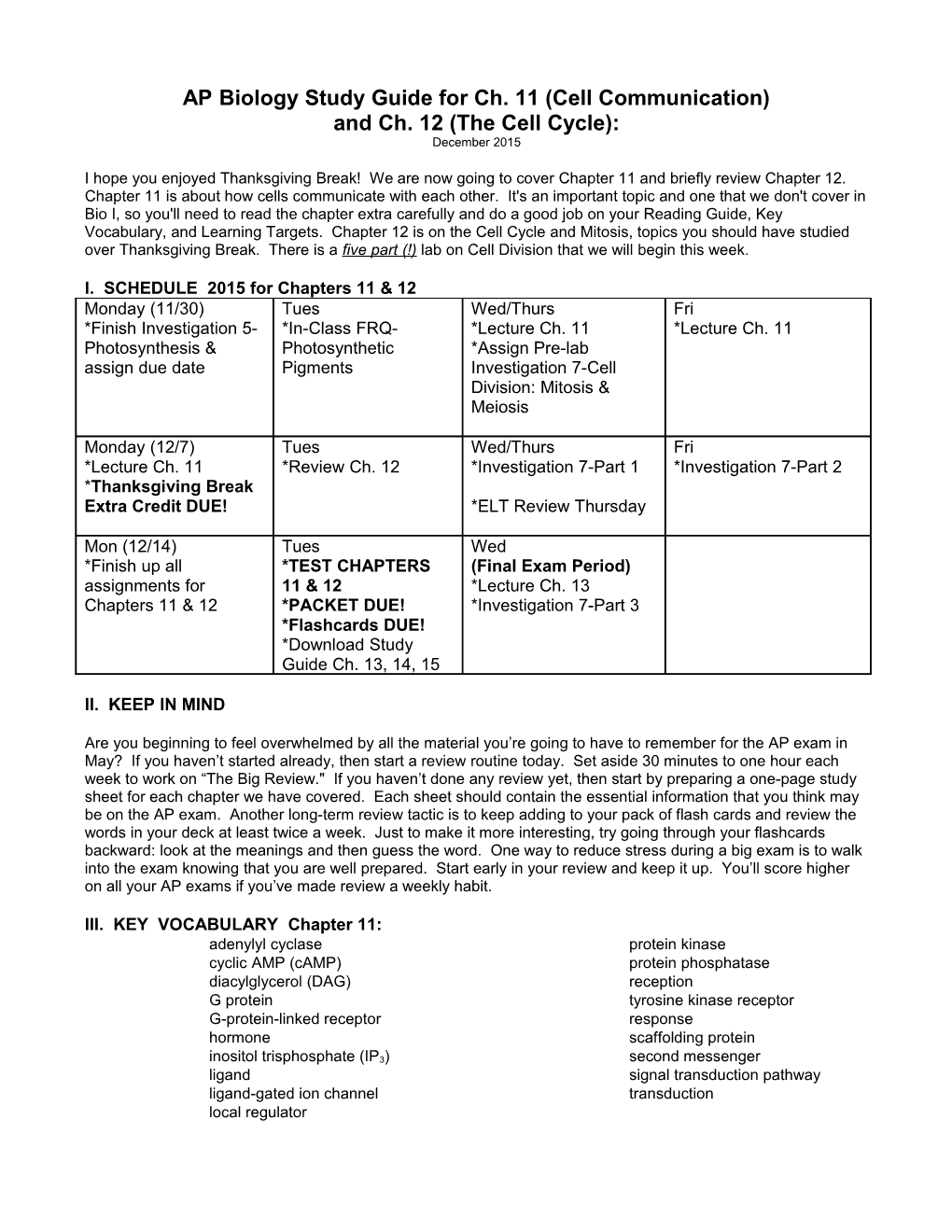 AP Biology Study Guide for Ch. 11 (Cell Communication)