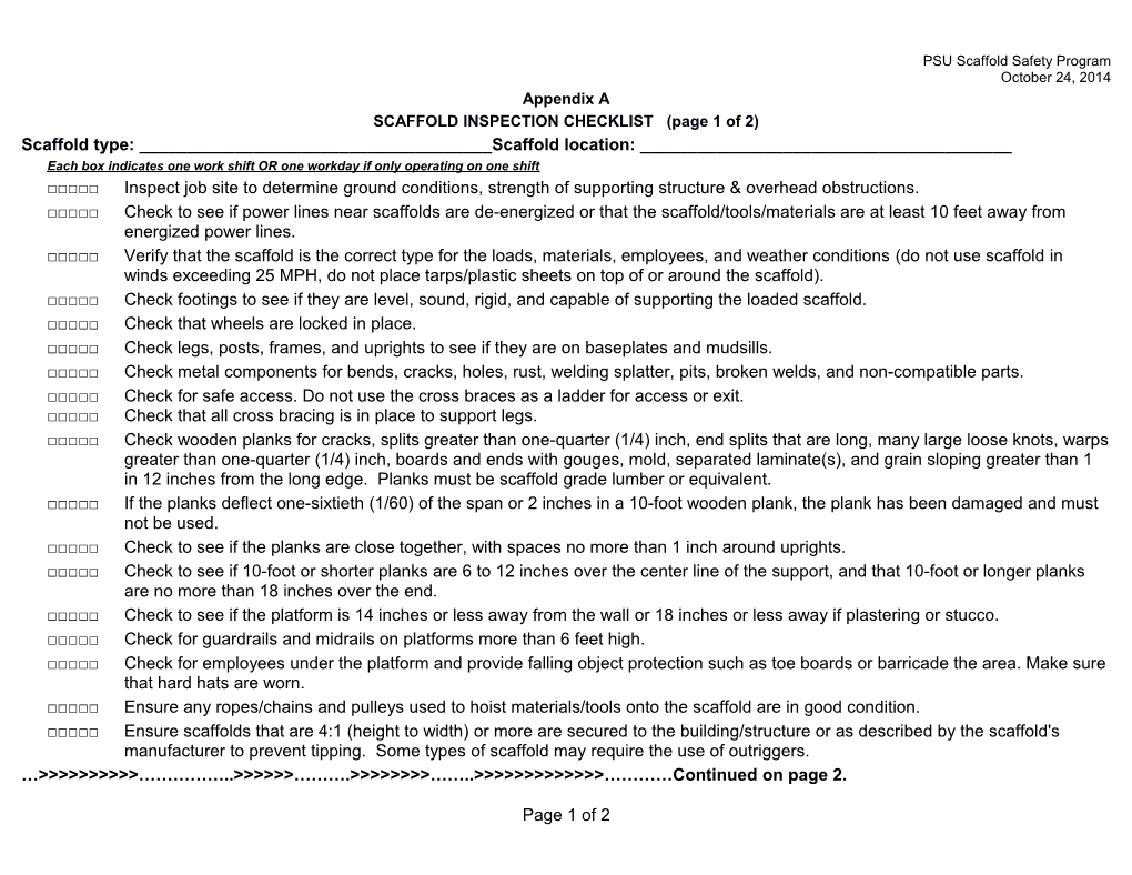 SCAFFOLD INSPECTION CHECKLIST (Page 1 of 2)