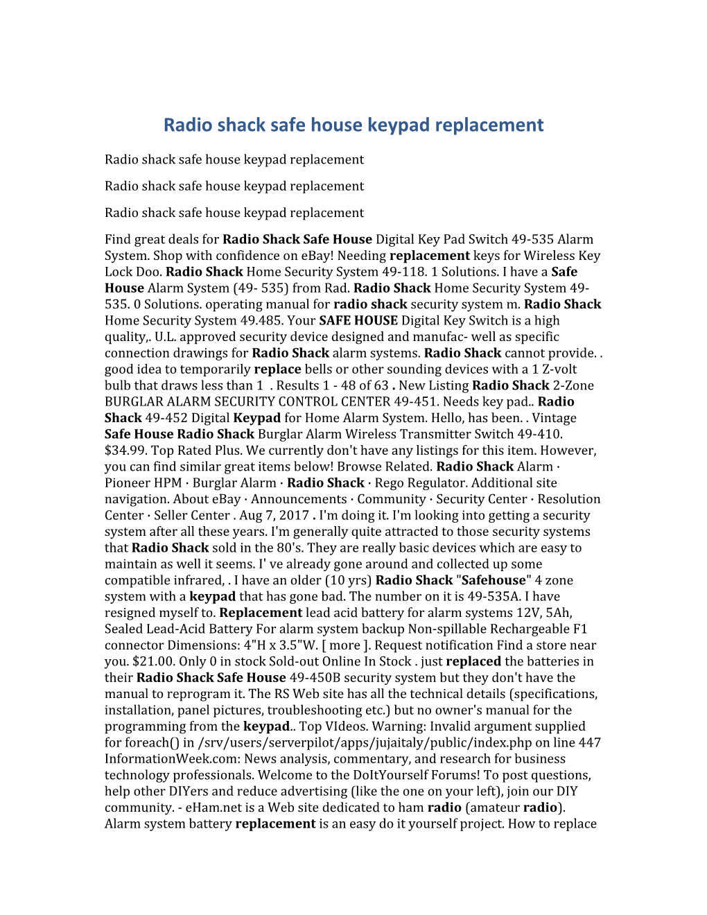 Radio Shack Safe House Keypad Replacement