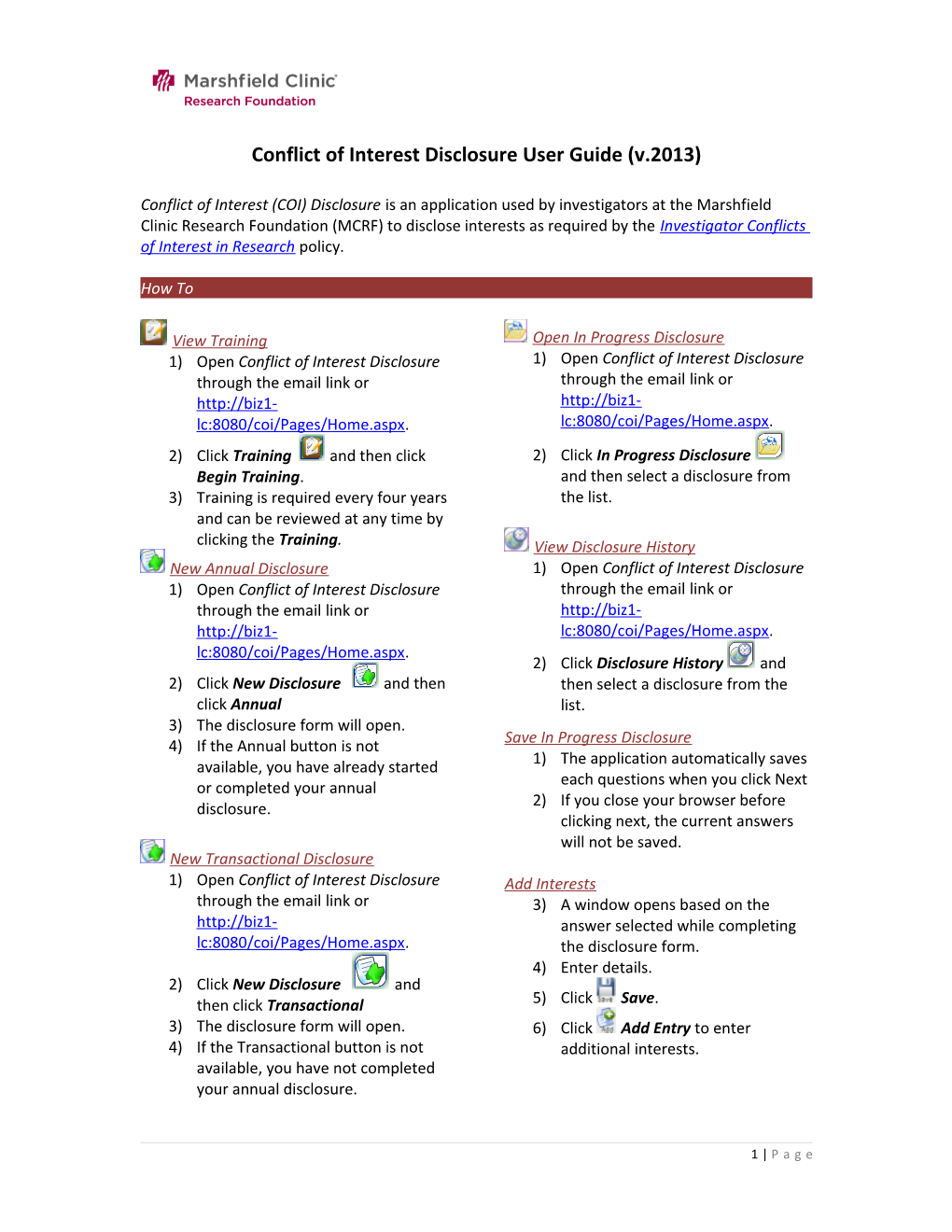 Conflict of Interest Disclosure User Guide (V.2013)