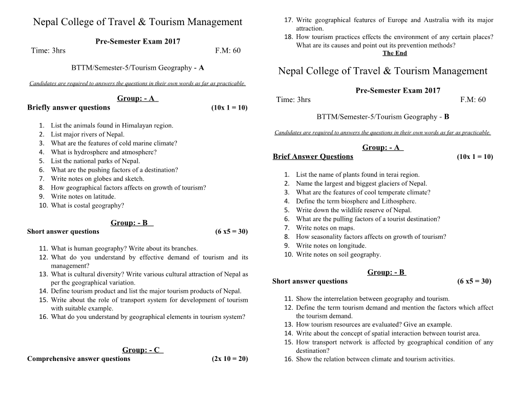 Nepal College of Travel & Tourism Management