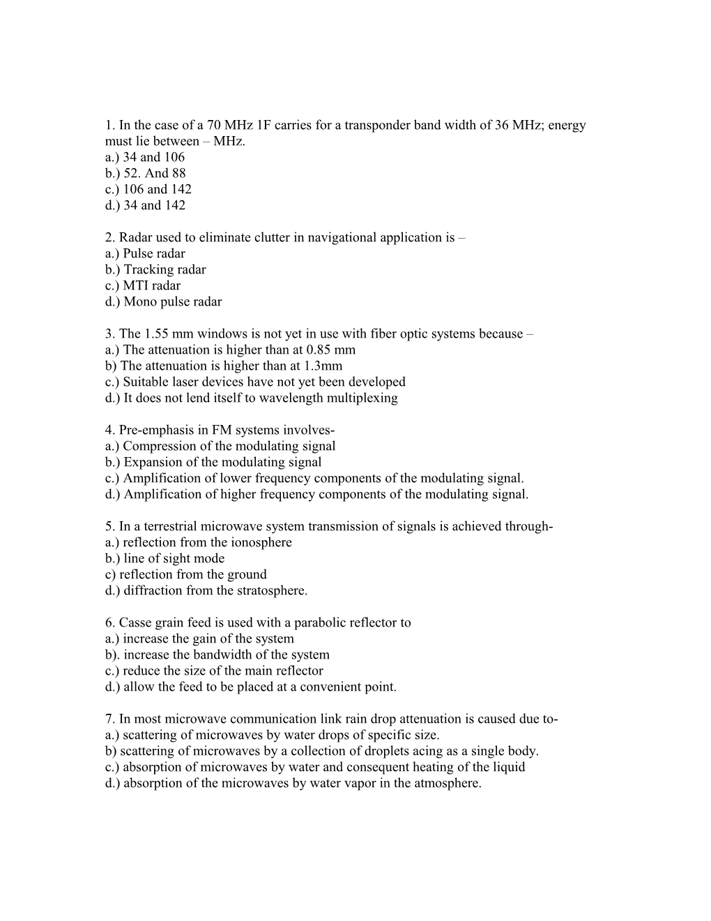 1. in the Case of a 70 Mhz 1F Carries for a Transponder Band Width of 36 Mhz; Energy Must