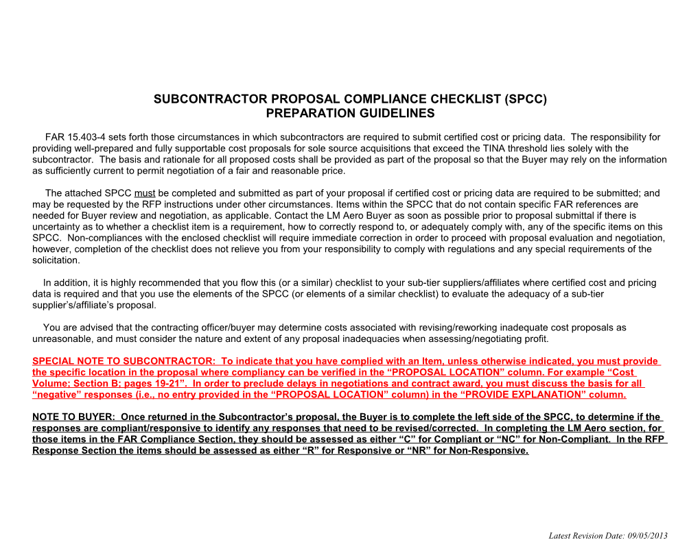 Subcontractor Proposal Compliance Checklist (Spcc)