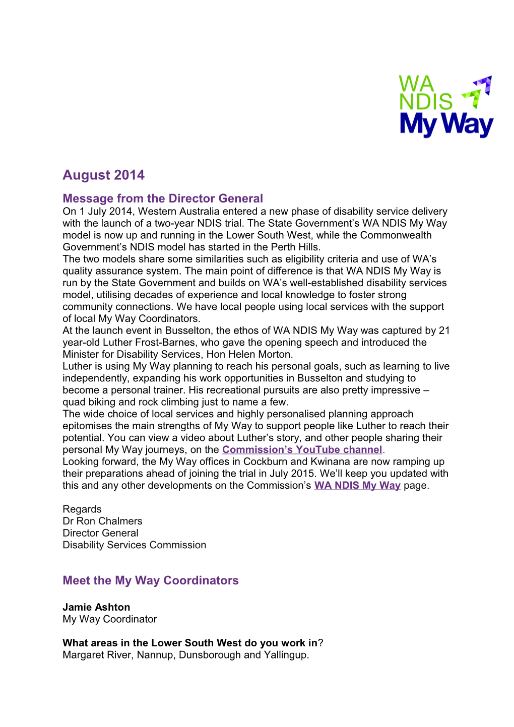 WA NDIS My Way Newsletter August 2014