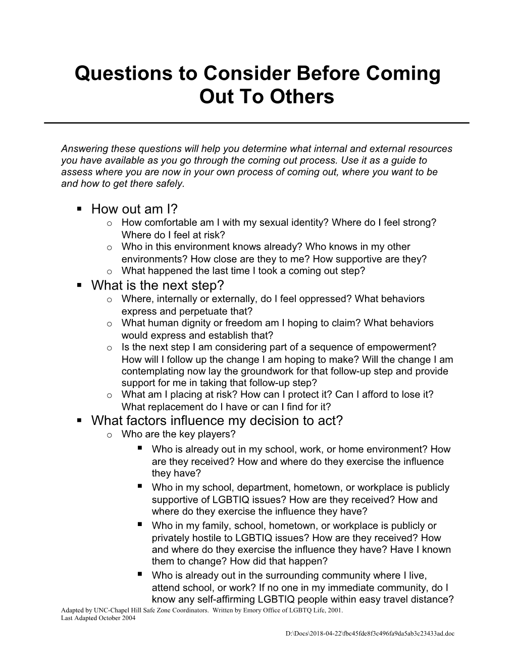 Questions to Consider Before Coming out to Others