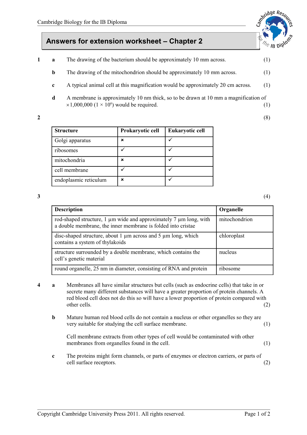 Answers for Extension Worksheet Chapter 2