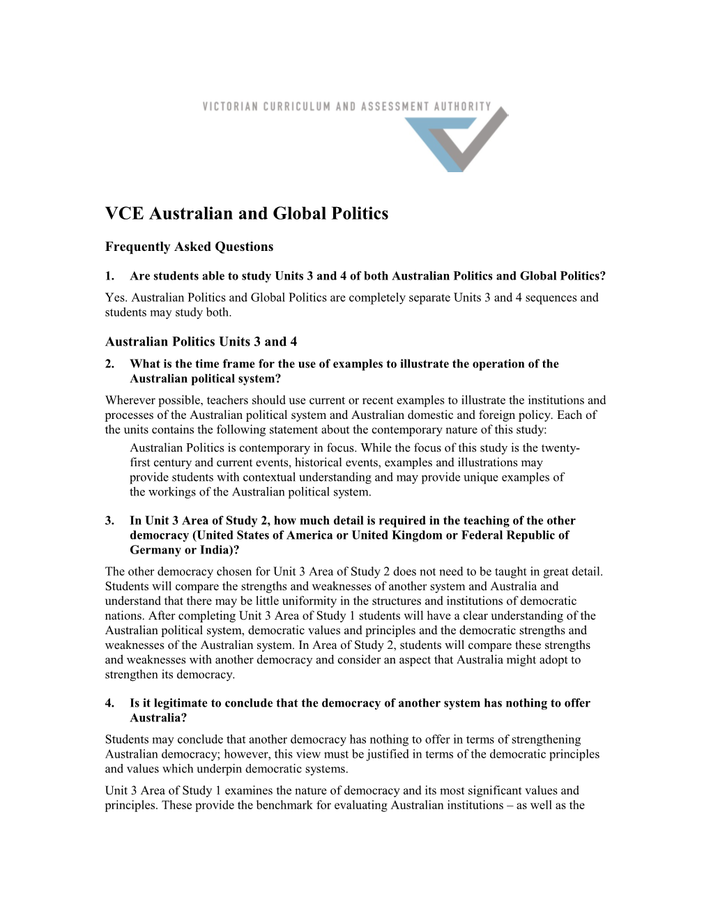VCE Australian and Global Politics
