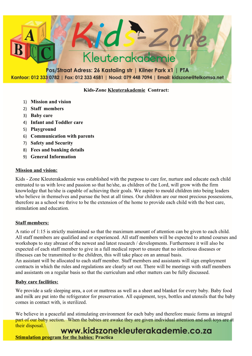 Kids-Zone Kleuterakademie Contract